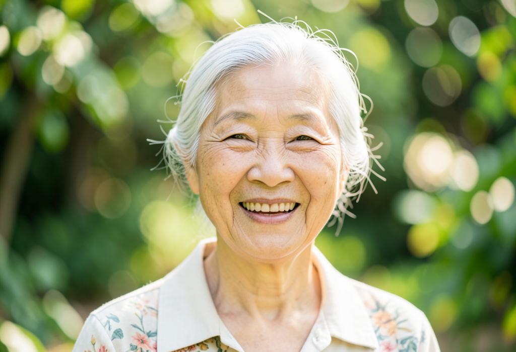 An older adult smiling outdoors